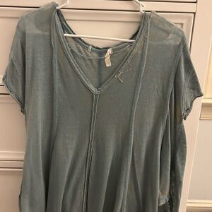 We The Free Washed V-Neck Tunic in Sage blue